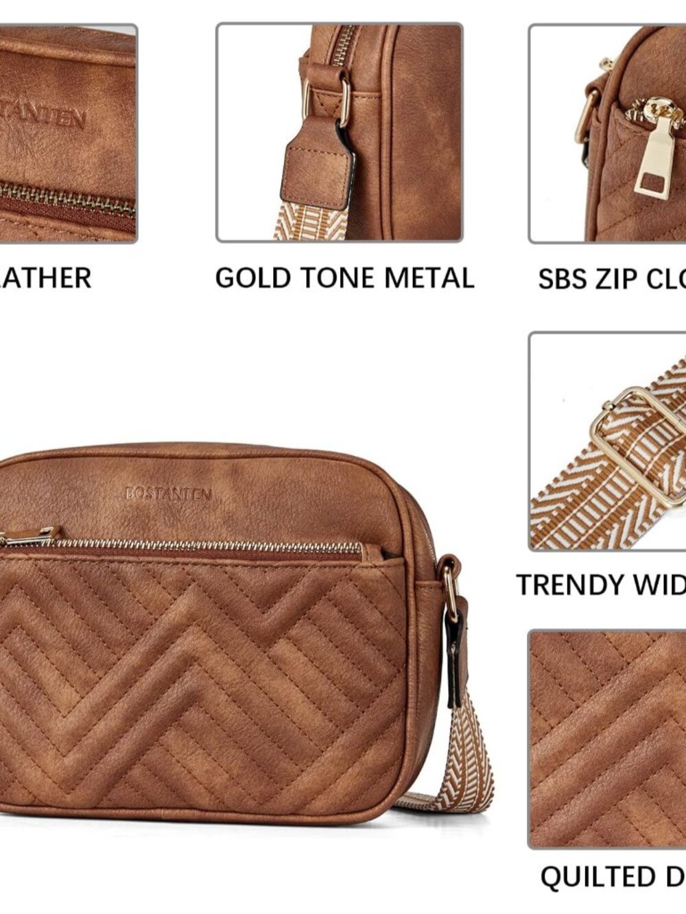 Quilted Crossbody Bags for Women Vegan Leather Purses Shoulder Handbags with Wid - Picture 4 of 8